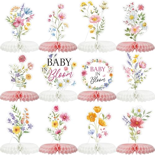 Tarklanda Baby in Bloom Baby Shower Honeycomb Centerpieces 12 Pieces - Spring Floral Table Decor for Parties, Gender Reveal, Birthday