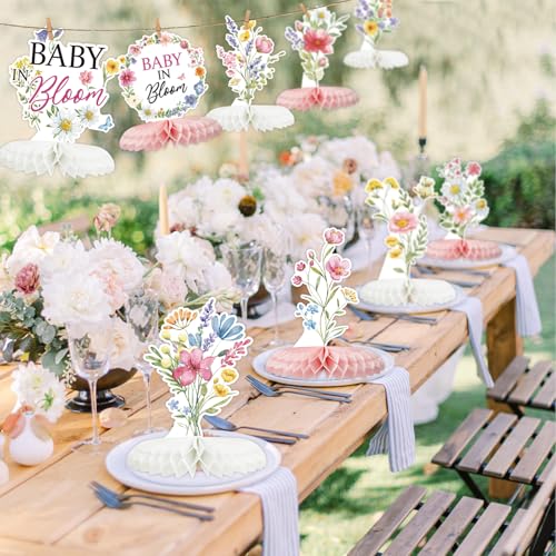 Tarklanda Baby in Bloom Baby Shower Honeycomb Centerpieces 12 Pieces - Spring Floral Table Decor for Parties, Gender Reveal, Birthday