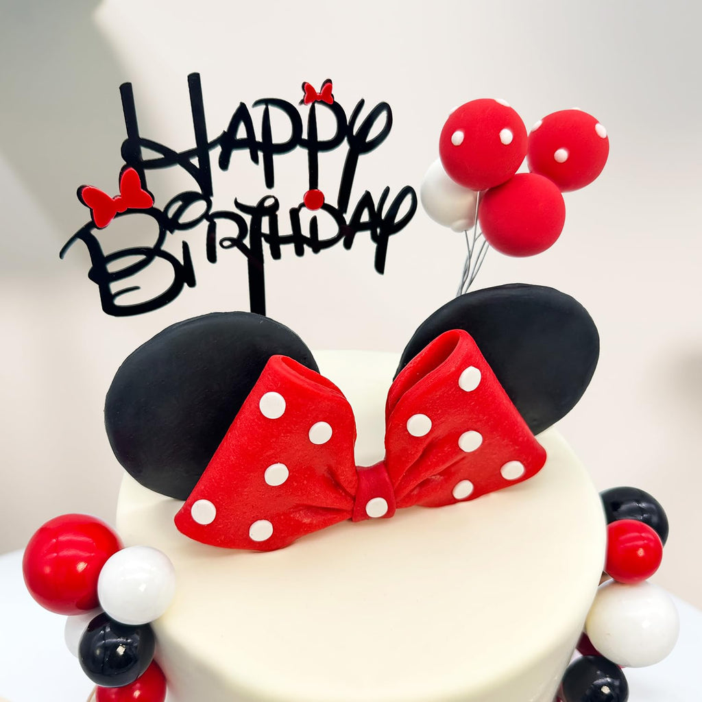 Tarocynn 20-Piece Mouse Birthday Cake Topper Set with Bows, Ears, and Decor Balls – Red Polymer Clay & Foam Decoration