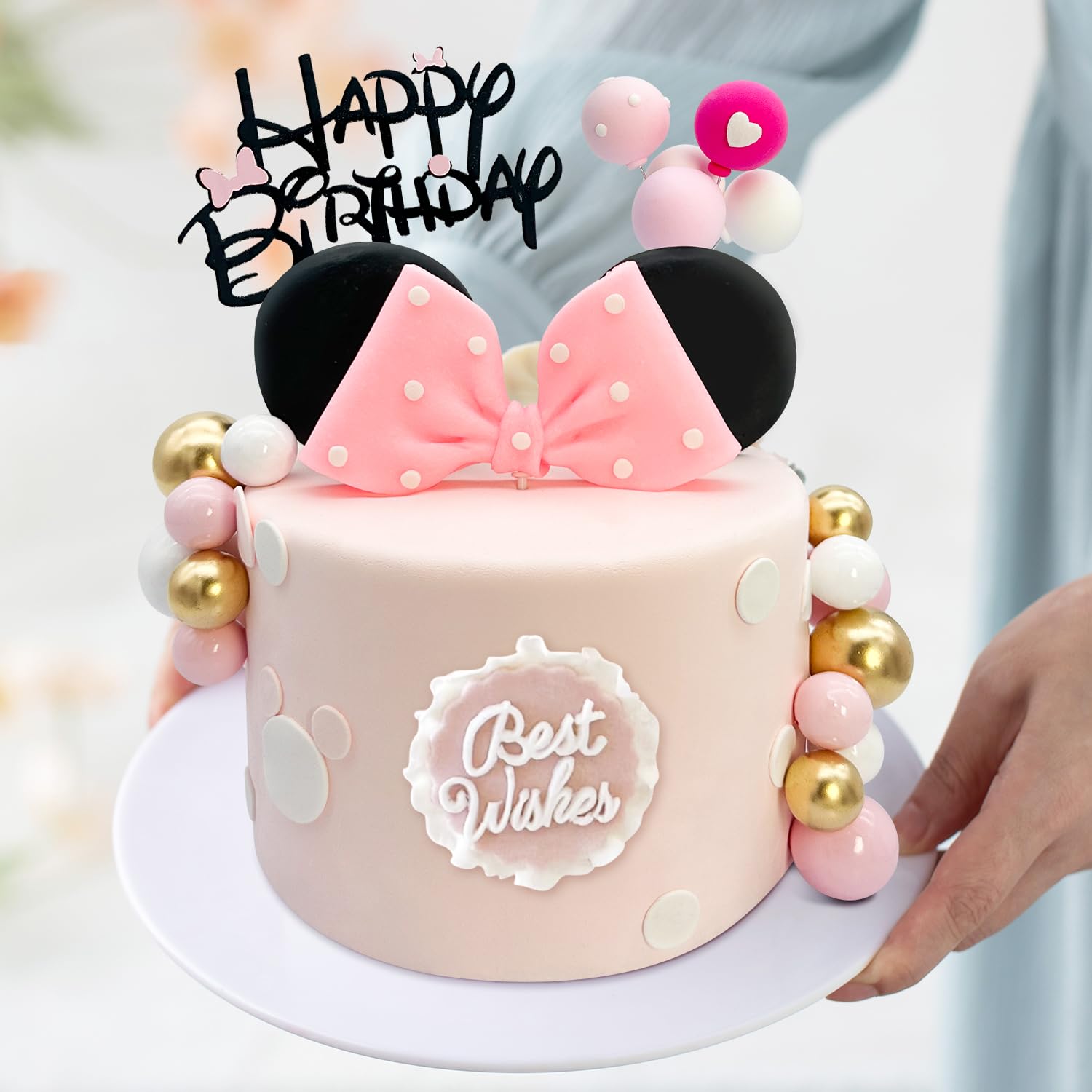 Tarocynn 20-Piece Mouse Cake Topper Set with Bows, Ears, and Foam Balls for Birthday or Baby Shower