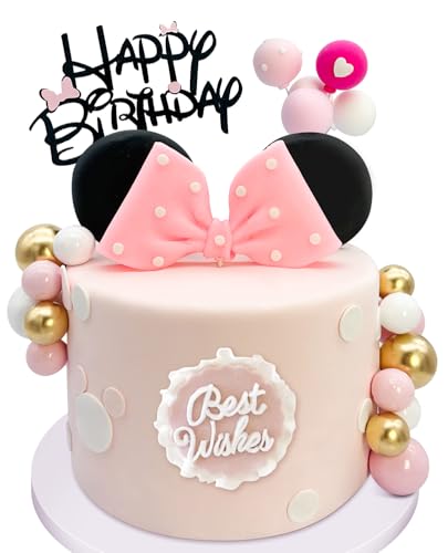 Tarocynn 20-Piece Mouse Cake Topper Set with Bows, Ears, and Foam Balls for Birthday or Baby Shower