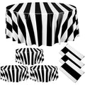 Tatuo 3-Pack Black & White Striped Circus Tablecloth (84-inch Round) – Disposable Plastic for Carnival Birthday Party Decor