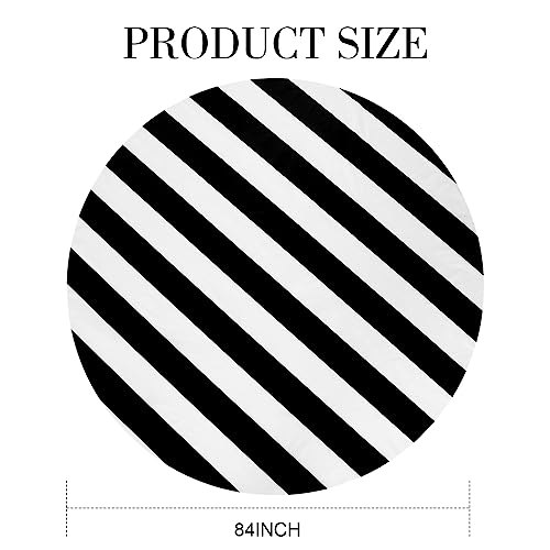 Tatuo 3-Pack Black & White Striped Circus Tablecloth (84-inch Round) – Disposable Plastic for Carnival Birthday Party Decor