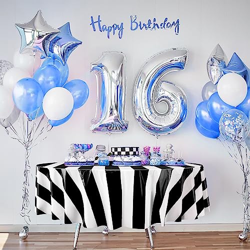 Tatuo 3-Pack Black & White Striped Circus Tablecloth (84-inch Round) – Disposable Plastic for Carnival Birthday Party Decor