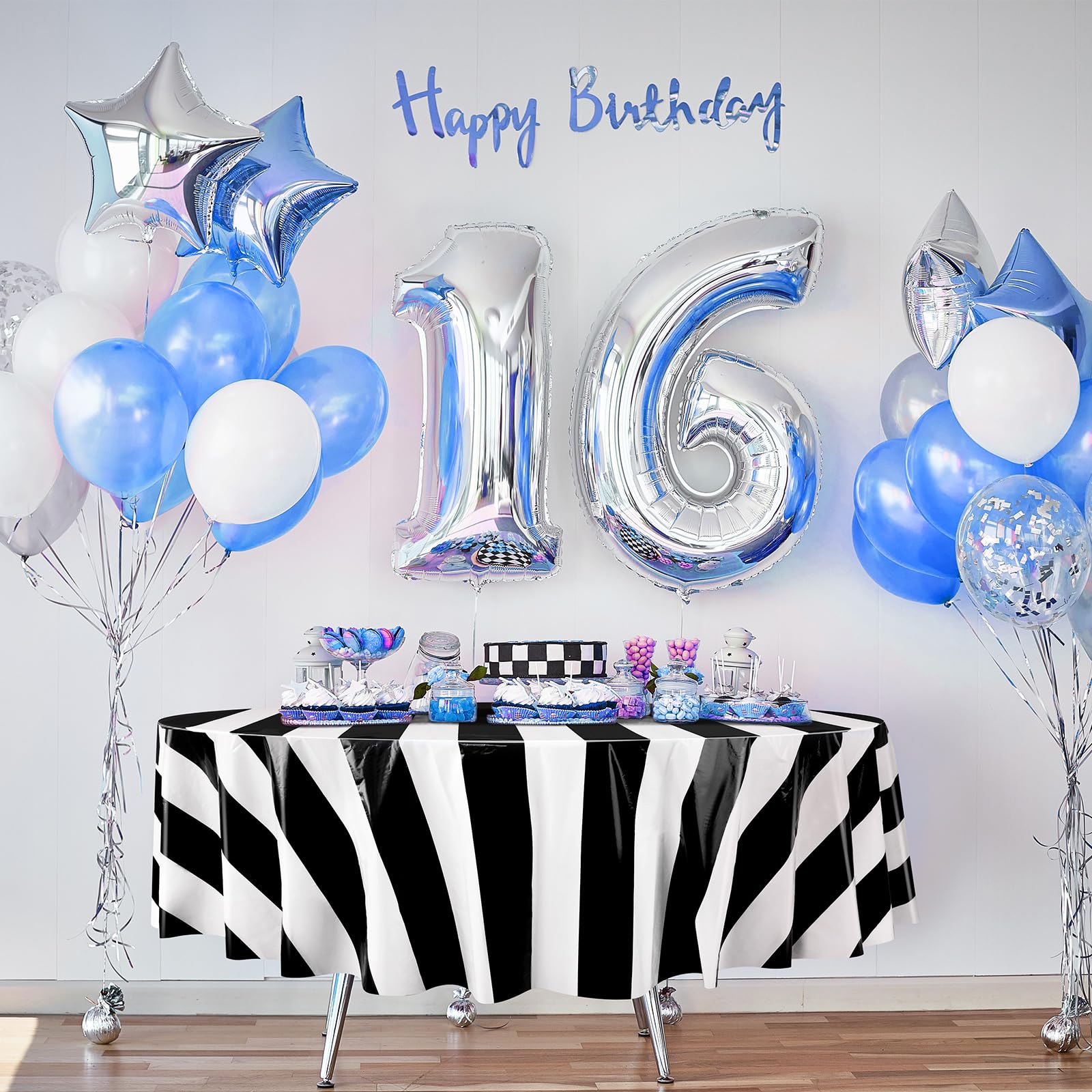 Tatuo 3-Pack Black & White Striped Circus Tablecloth (84-inch Round) – Disposable Plastic for Carnival Birthday Party Decor