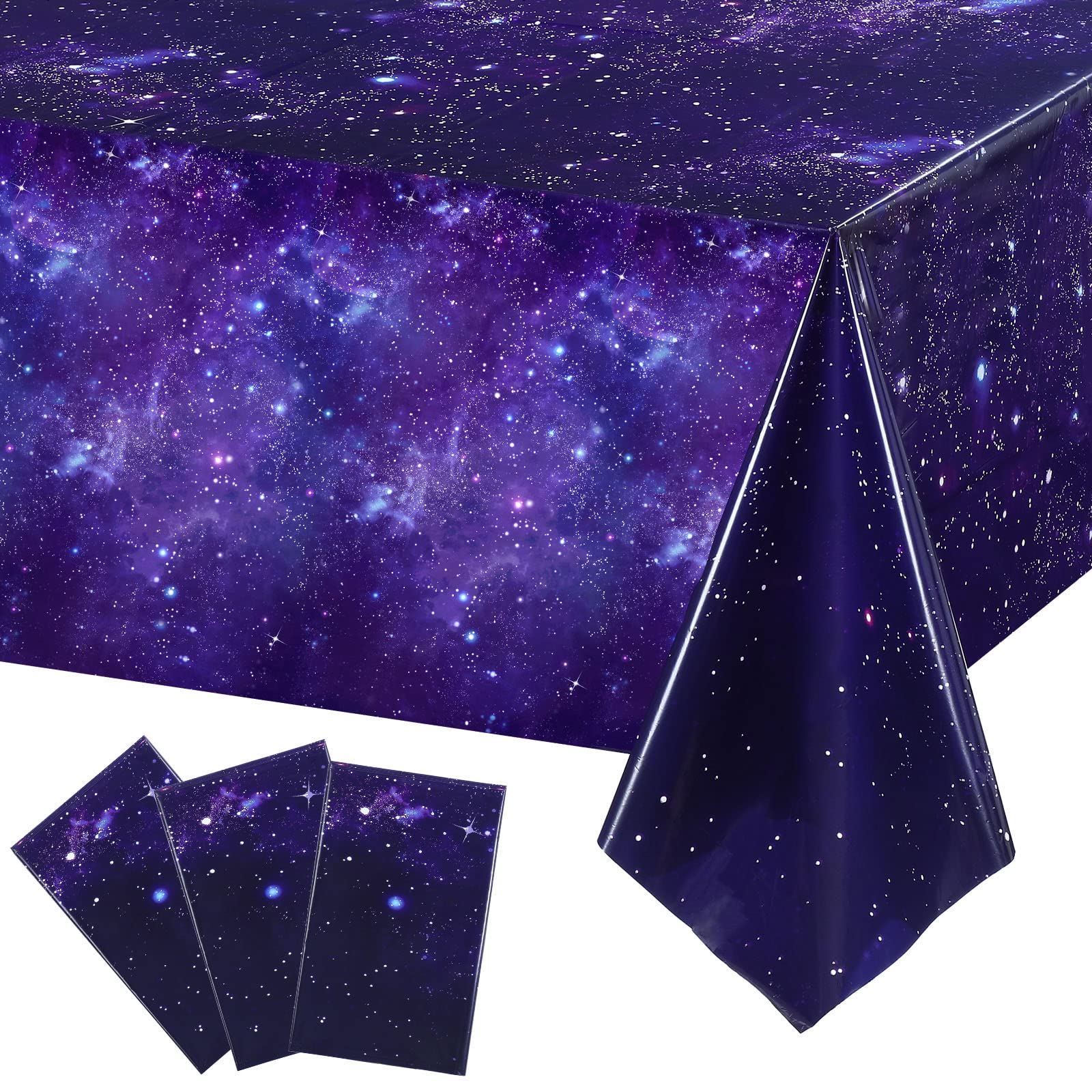 Tatuo 3 Pack Galaxy Plastic Table Cover – 54x108 Inch Space Themed Disposable Tablecloth for Birthday Parties & Events