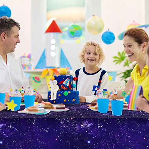 Tatuo 3 Pack Galaxy Plastic Table Cover – 54x108 Inch Space Themed Disposable Tablecloth for Birthday Parties & Events