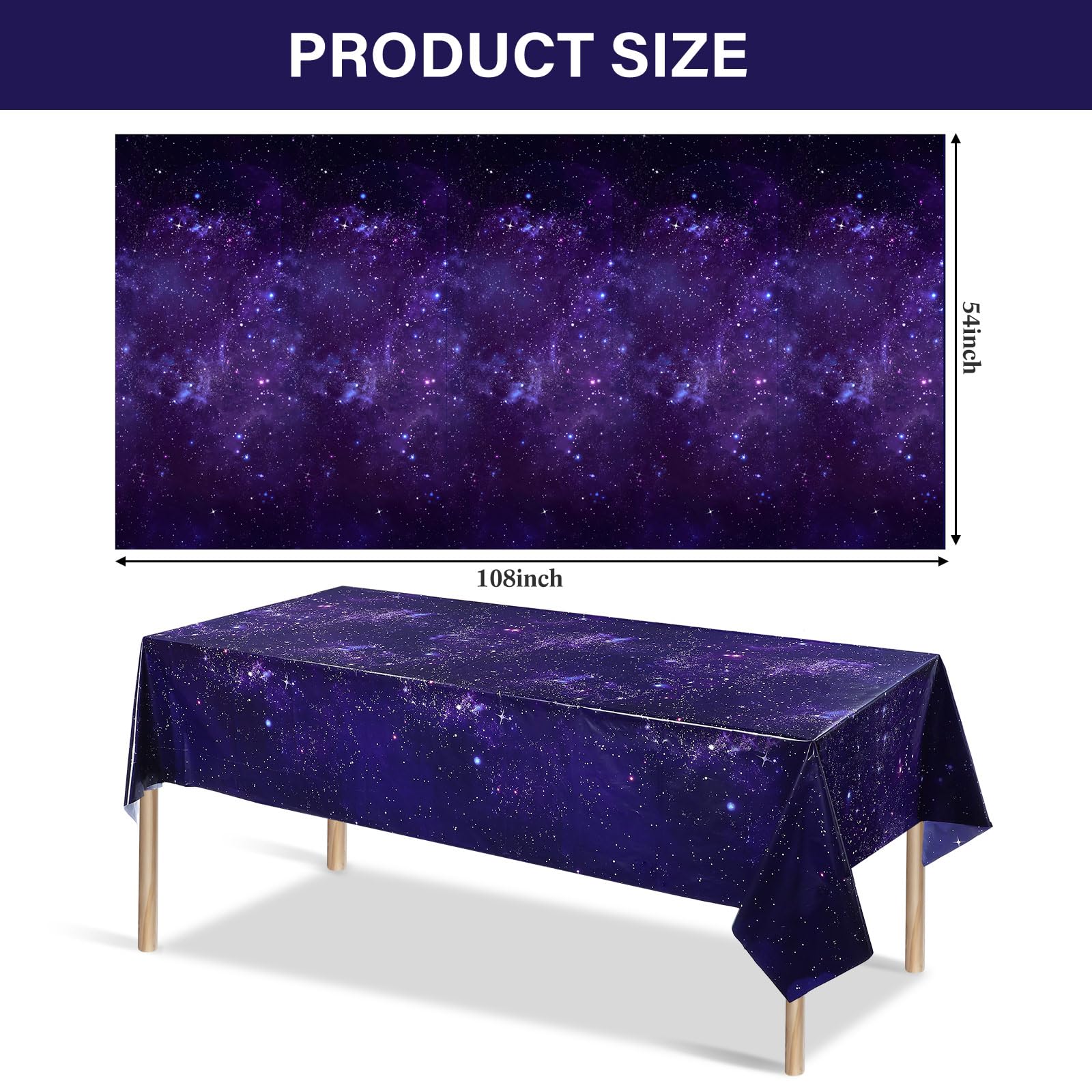 Tatuo 3 Pack Galaxy Plastic Table Cover – 54x108 Inch Space Themed Disposable Tablecloth for Birthday Parties & Events