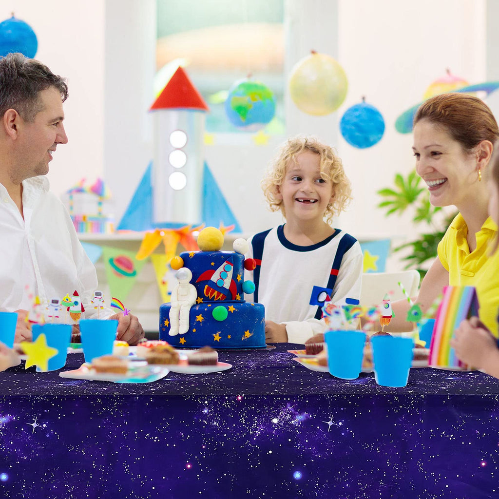 Tatuo 3 Pack Galaxy Plastic Table Cover – 54x108 Inch Space Themed Disposable Tablecloth for Birthday Parties & Events