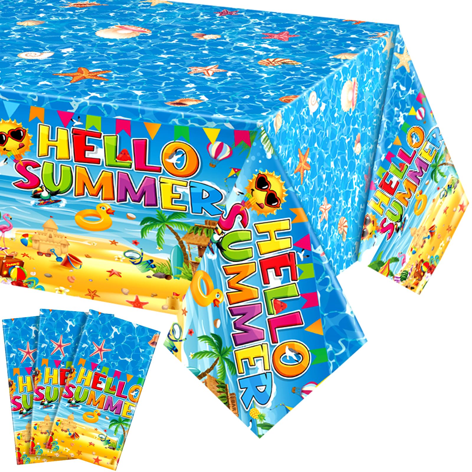 Tatuo 3-Pack Summer Beach Plastic Tablecloths - Tropical Hawaiian Luau Party Decor, 54x108 Inches, Disposable