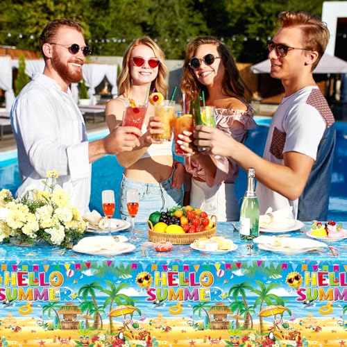 Tatuo 3-Pack Summer Beach Plastic Tablecloths - Tropical Hawaiian Luau Party Decor, 54x108 Inches, Disposable
