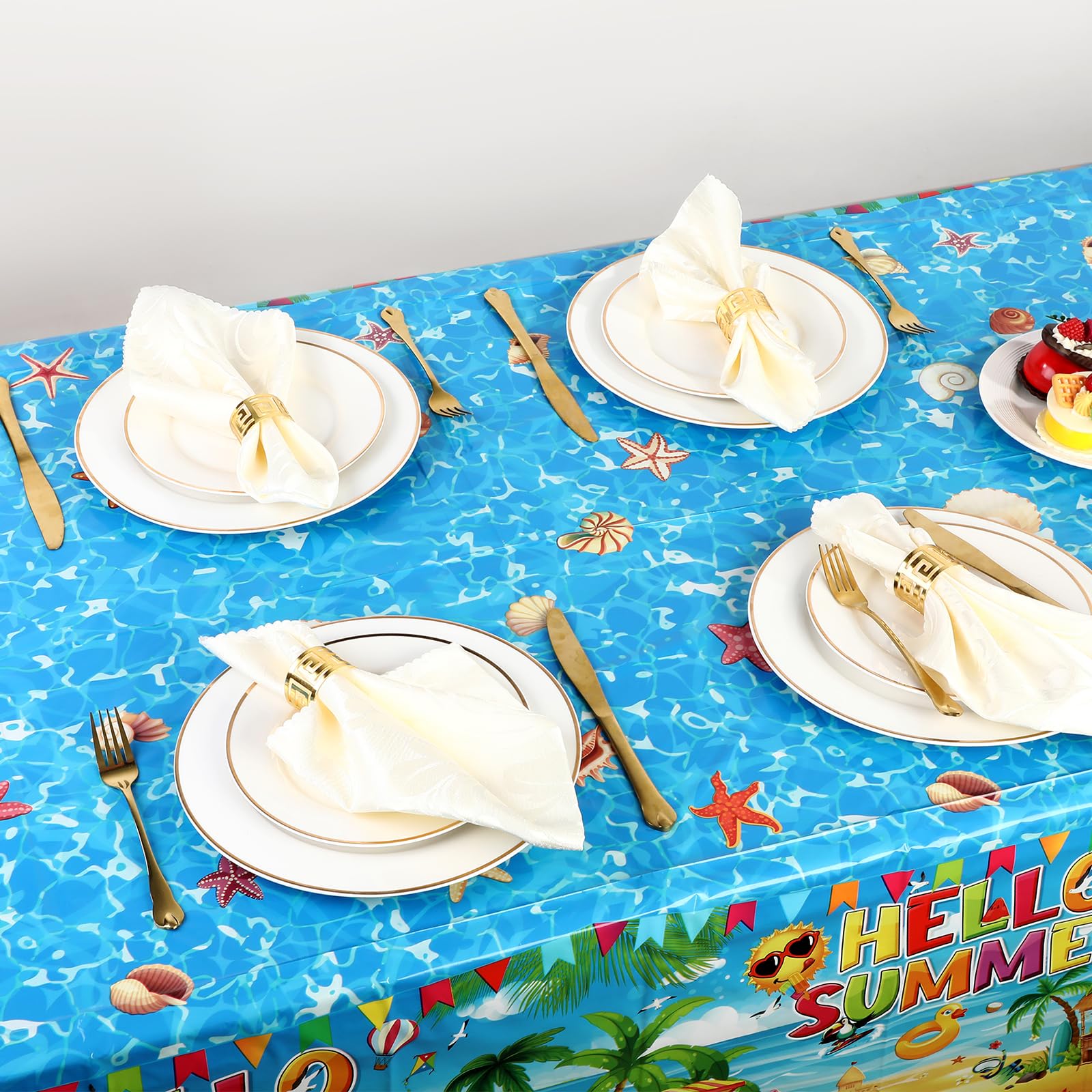 Tatuo 3-Pack Summer Beach Plastic Tablecloths - Tropical Hawaiian Luau Party Decor, 54x108 Inches, Disposable