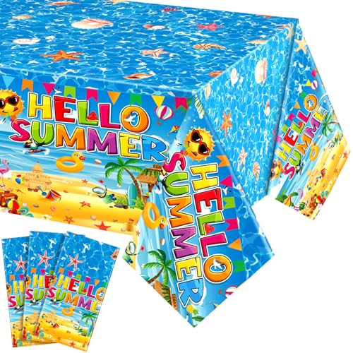 Tatuo 3-Pack Summer Beach Plastic Tablecloths - Tropical Hawaiian Luau Party Decor, 54x108 Inches, Disposable