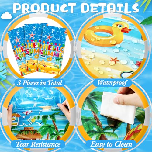 Tatuo 3-Pack Summer Beach Plastic Tablecloths - Tropical Hawaiian Luau Party Decor, 54x108 Inches, Disposable