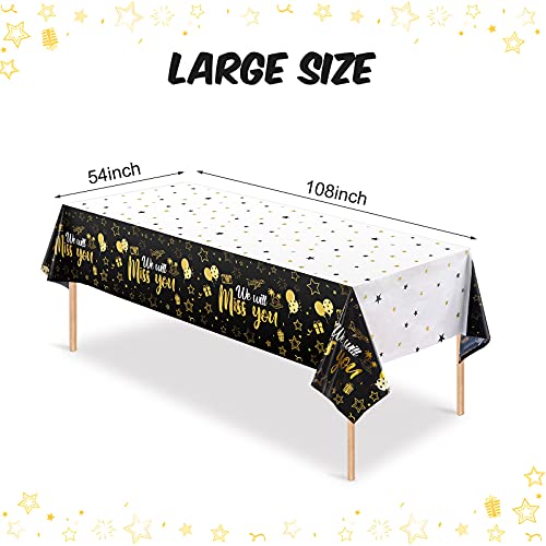 Tatuo 3 Pack We Will Miss You Tablecloth - Gold Going Away Party Decorations, Disposable PE Plastic Table Cover for Farewell, Retirement, Graduation