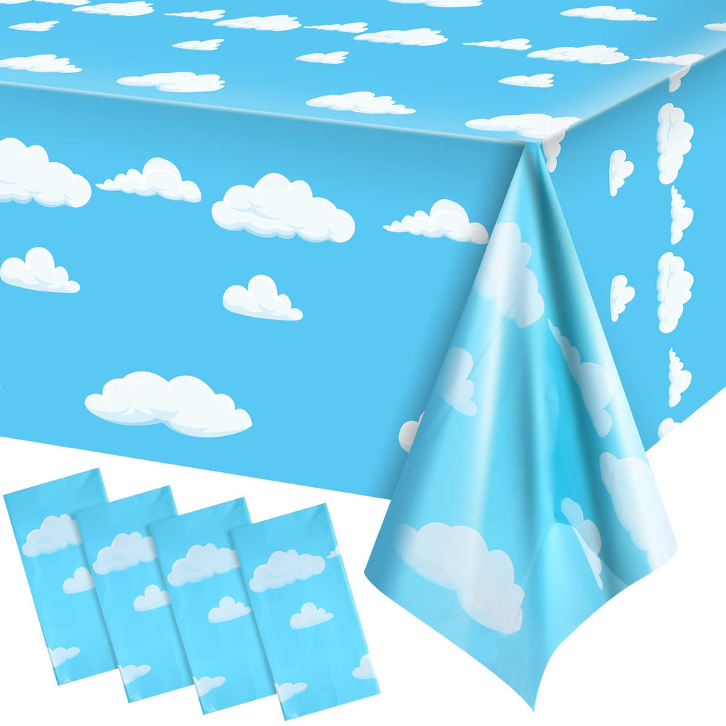 Tatuo 4-Pack Blue Sky White Clouds Cartoon Story Tablecloth for Birthday Parties, 54x108 Inch