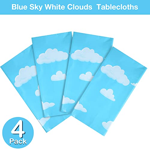 Tatuo 4-Pack Blue Sky White Clouds Cartoon Story Tablecloth for Birthday Parties, 54x108 Inch