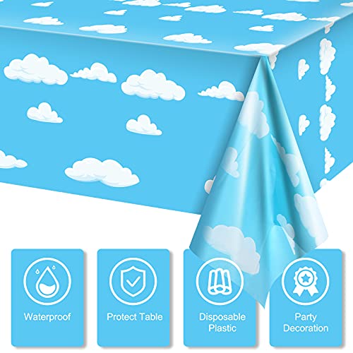 Tatuo 4-Pack Blue Sky White Clouds Cartoon Story Tablecloth for Birthday Parties, 54x108 Inch