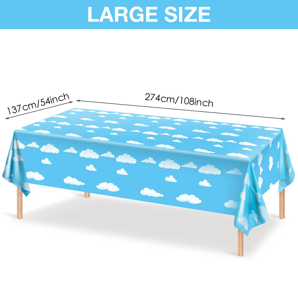 Tatuo 4-Pack Blue Sky White Clouds Cartoon Story Tablecloth for Birthday Parties, 54x108 Inch