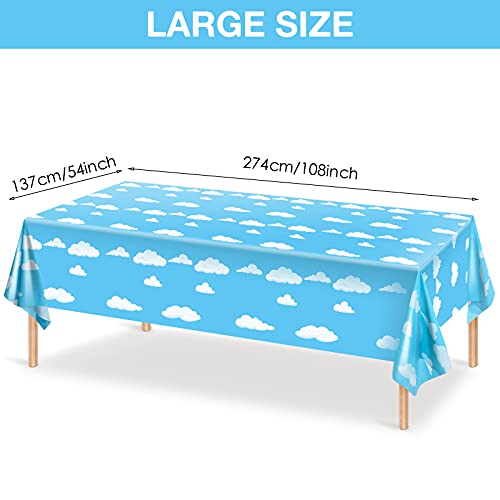 Tatuo 4-Pack Blue Sky White Clouds Cartoon Story Tablecloth for Birthday Parties, 54x108 Inch