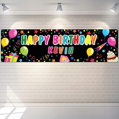 Tatuo Black Polyester Customizable Birthday Banner with Alphabet Stickers, 62.9x17.7 inches