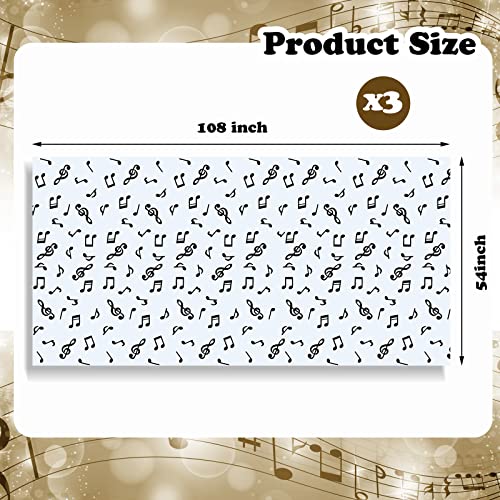 Tatuo Musical Notes Plastic Tablecloths for Party Decorations, 3 Pack, 108x54 Inch