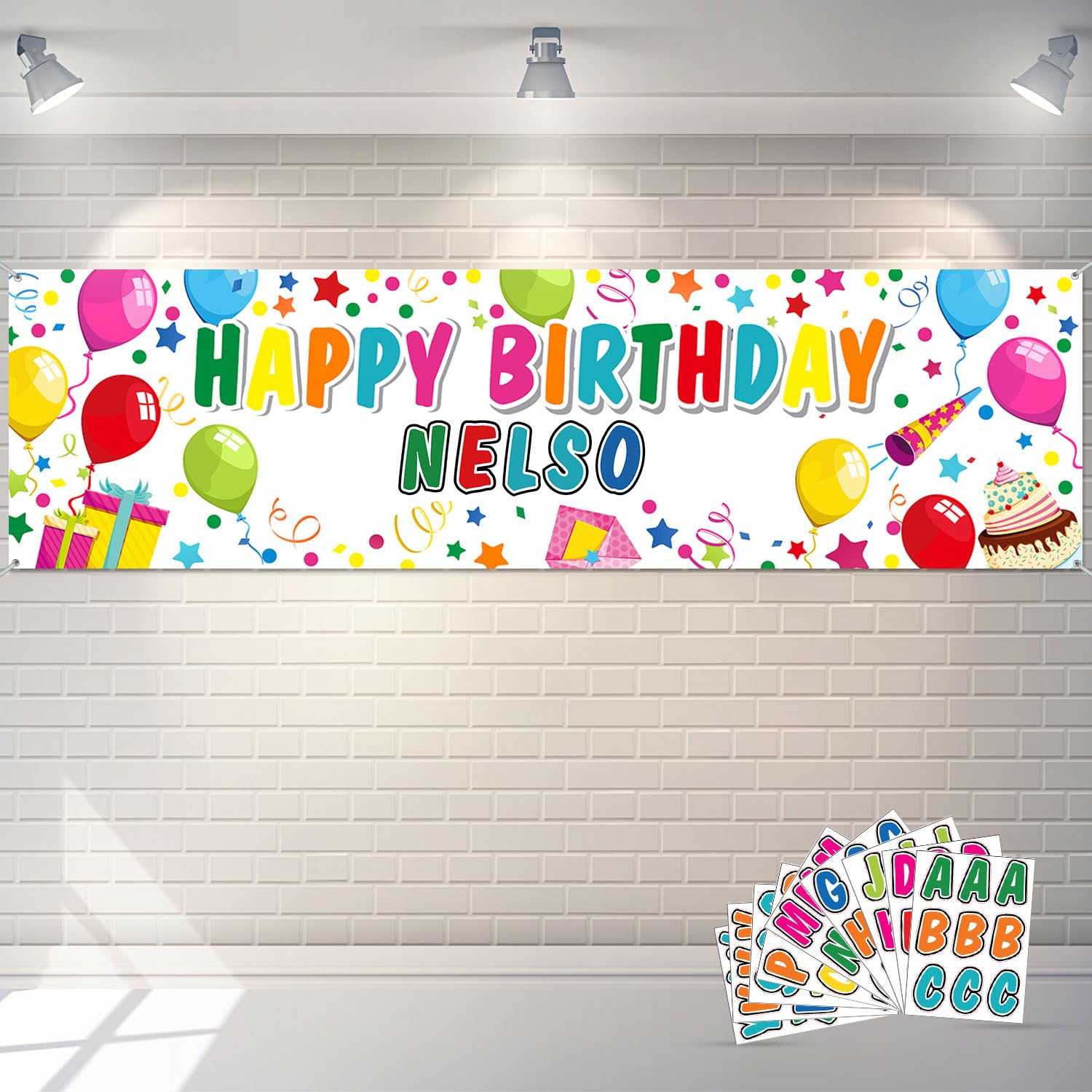 Tatuo Personalized Birthday Banner with DIY Alphabet Stickers - White Polyester Backdrop for Custom Name Party Decor (62.9 x 17.7 in)