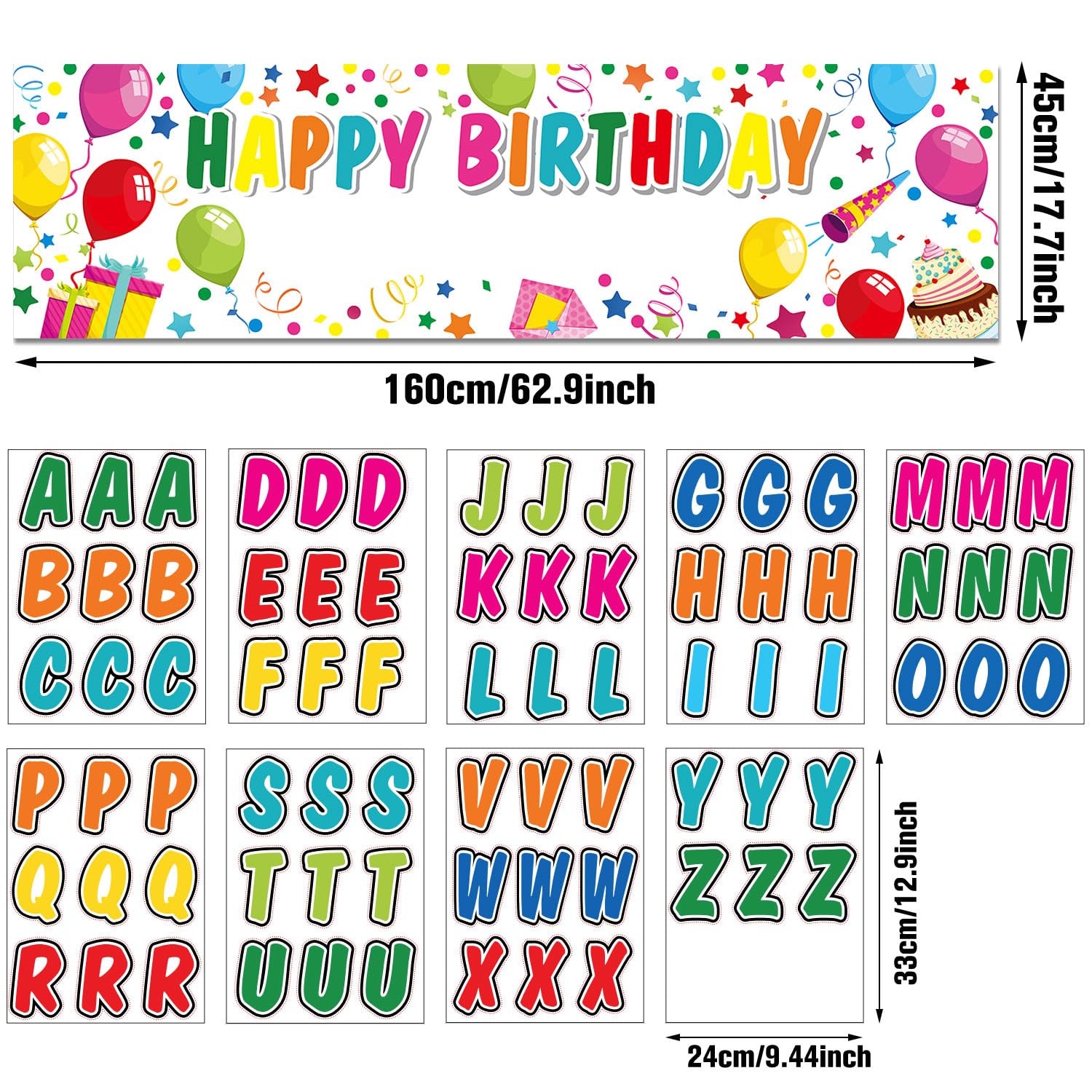 Tatuo Personalized Birthday Banner with DIY Alphabet Stickers - White Polyester Backdrop for Custom Name Party Decor (62.9 x 17.7 in)