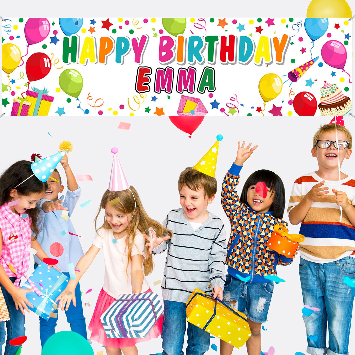 Tatuo Personalized Birthday Banner with DIY Alphabet Stickers - White Polyester Backdrop for Custom Name Party Decor (62.9 x 17.7 in)