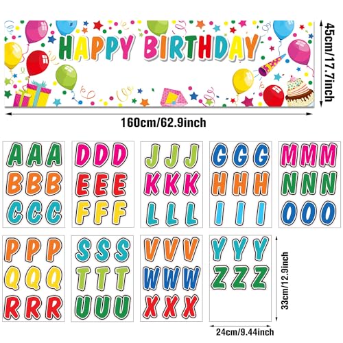Tatuo Personalized Birthday Banner with DIY Alphabet Stickers - White Polyester Backdrop for Custom Name Party Decor (62.9 x 17.7 in)