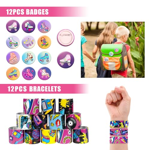 Tazimi 122-Piece Roller Skate Party Favor Pack – Stickers, Keychains, Bracelets for Skate Themed Parties
