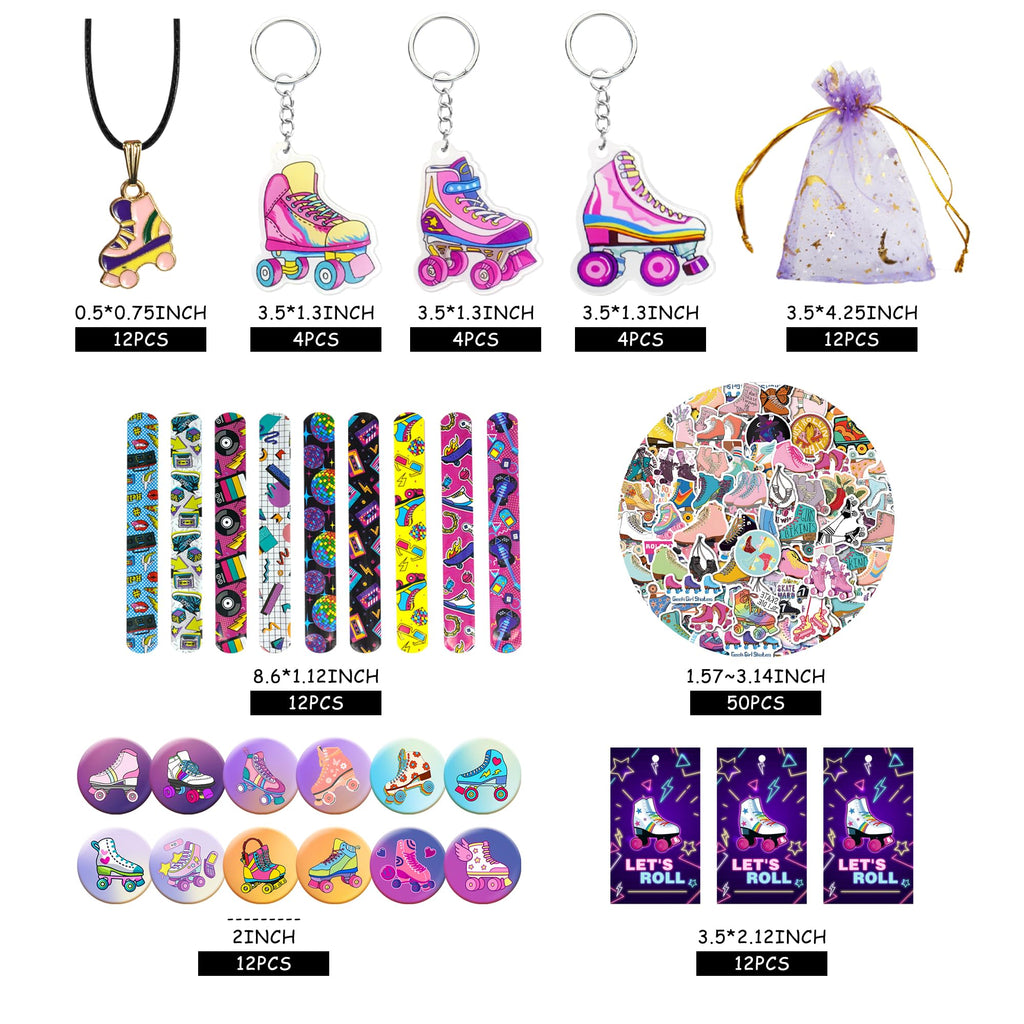 Tazimi 122-Piece Roller Skate Party Favor Pack – Stickers, Keychains, Bracelets for Skate Themed Parties