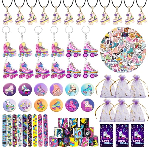 Tazimi 122-Piece Roller Skate Party Favor Pack – Stickers, Keychains, Bracelets for Skate Themed Parties