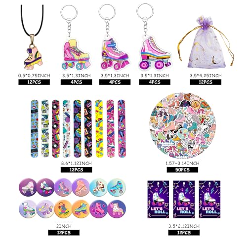 Tazimi 122-Piece Roller Skate Party Favor Pack – Stickers, Keychains, Bracelets for Skate Themed Parties