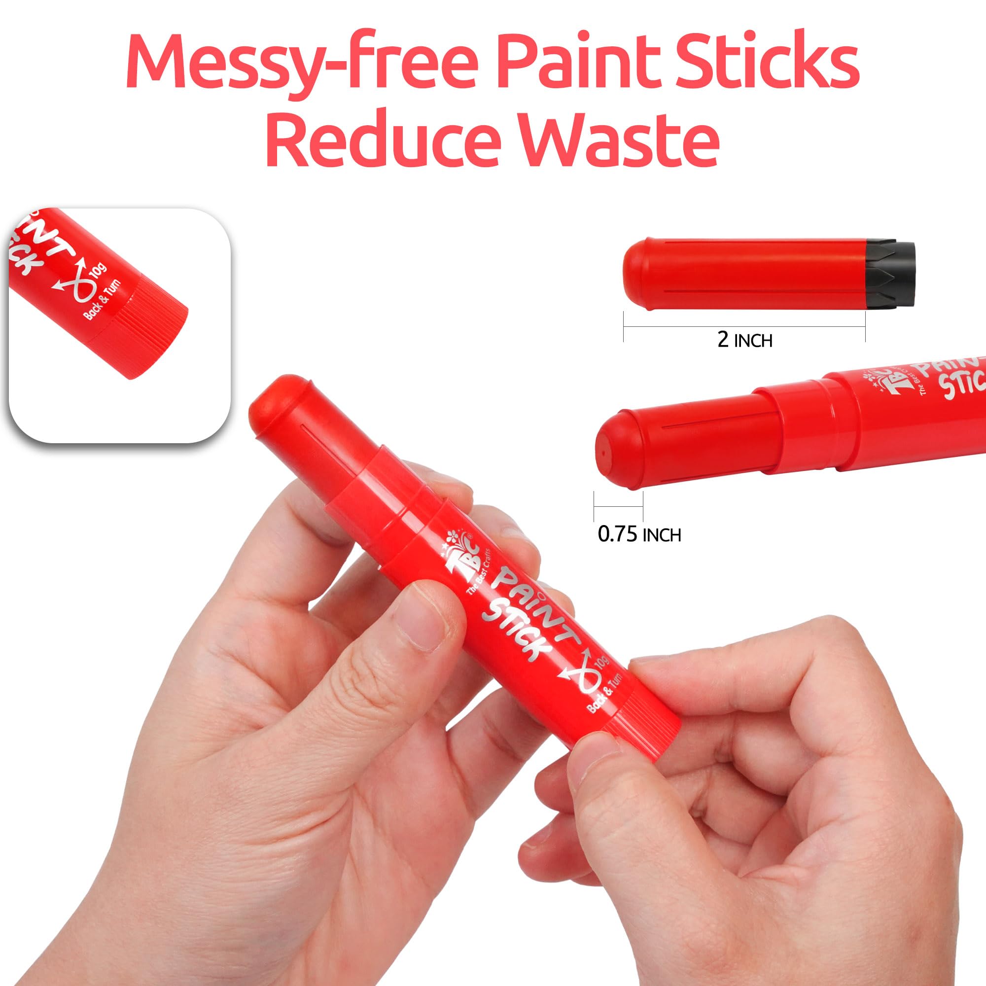 TBC The Best Crafts Paint Sticks, 12 Pastel Colors, Washable Non-Toxic Tempera Paint Sticks for Kids