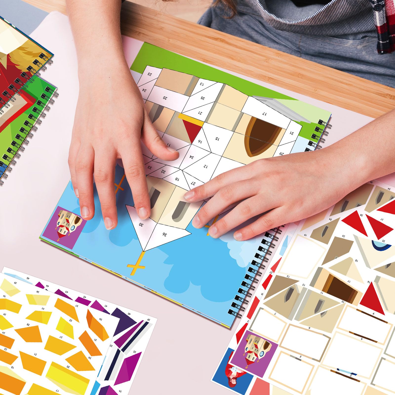 TBEEJ 2-Pack Bible Sticker Paint Books for Kids – 20 Christian Designs, Sticker by Number Activity for Ages 3+