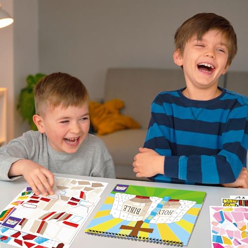TBEEJ 2-Pack Bible Sticker Paint Books for Kids – 20 Christian Designs, Sticker by Number Activity for Ages 3+