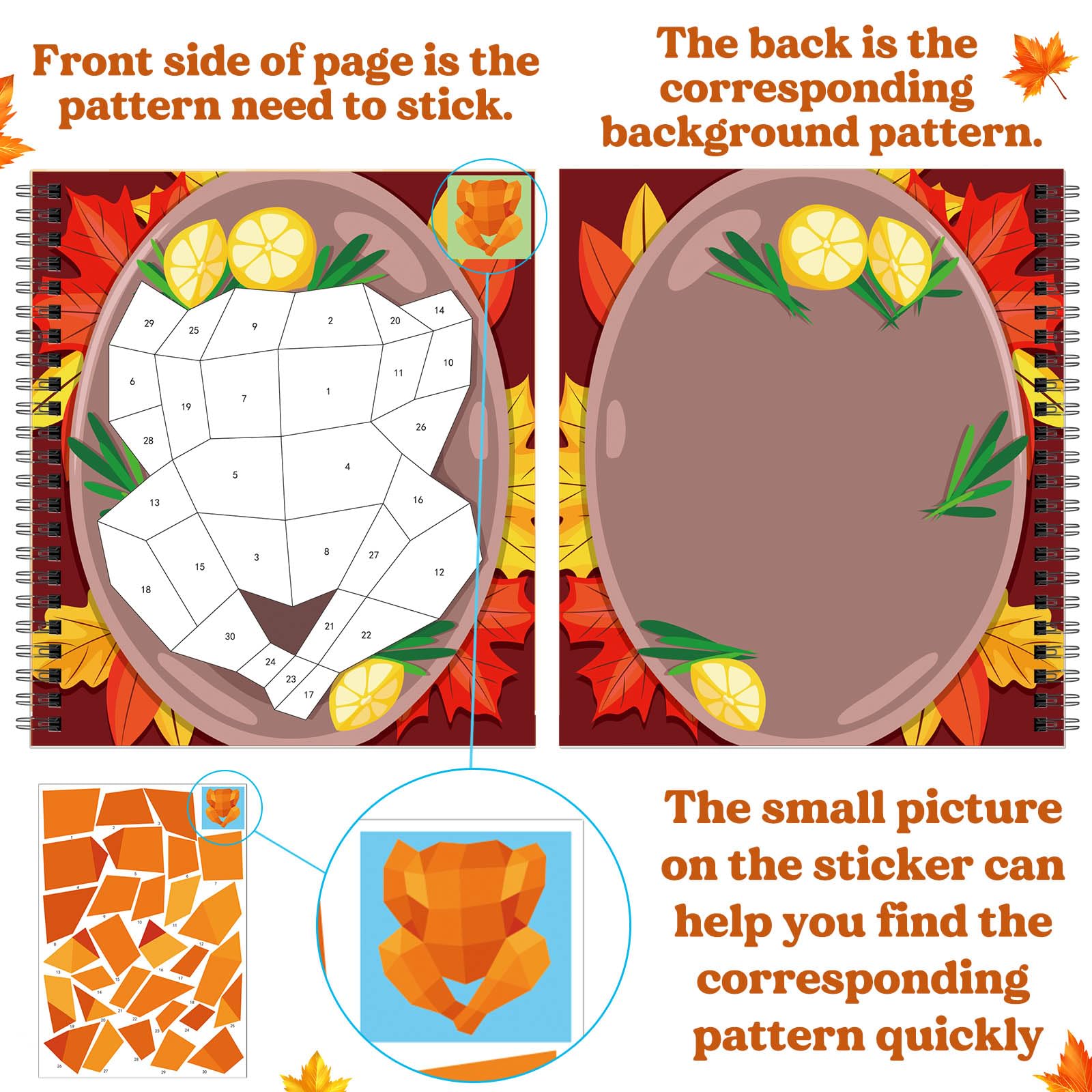 TBEEJ 2-Pack Thanksgiving Sticker Paint Books for Kids Ages 3-8 | 20 Picture Sheets + Separate Sticker Pages
