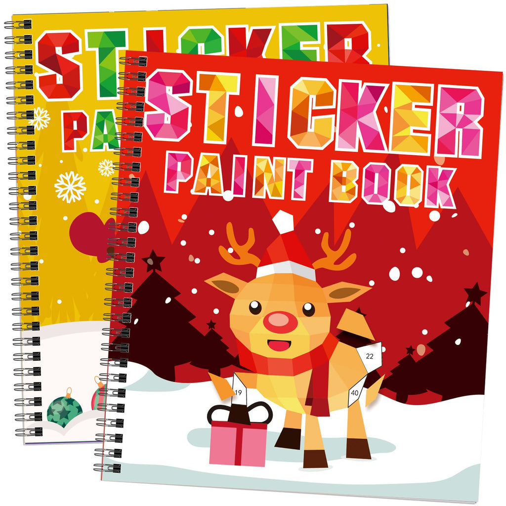 TBEEJ Christmas Sticker Paint Books for Kids Ages 3+ - 2 Books, 20 Pictures, 20 Sticker Sheets