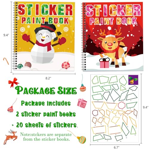TBEEJ Christmas Sticker Paint Books for Kids Ages 3+ - 2 Books, 20 Pictures, 20 Sticker Sheets
