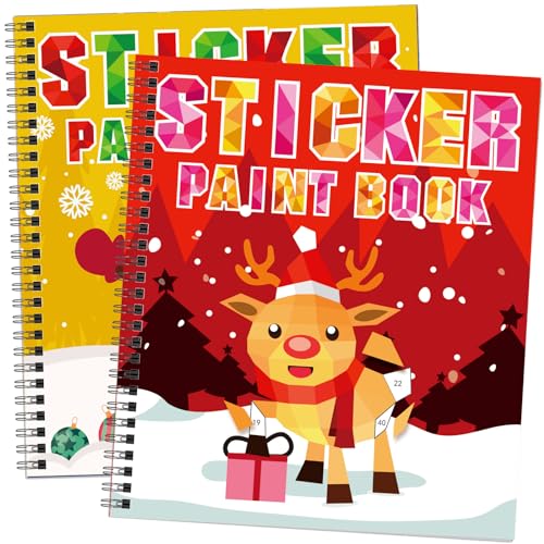 TBEEJ Christmas Sticker Paint Books for Kids Ages 3+ - 2 Books, 20 Pictures, 20 Sticker Sheets