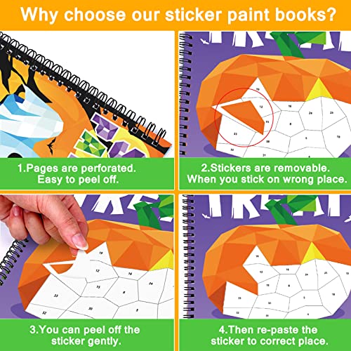 TBEEJ Halloween Sticker by Number Books - 2 Pack with 20 Sheets of Stickers for Kids Ages 3-8