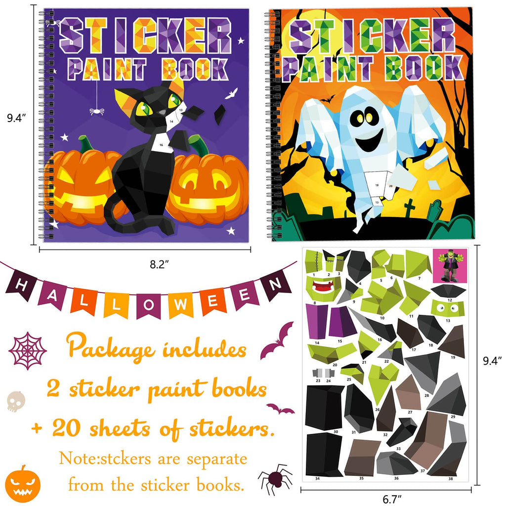 TBEEJ Halloween Sticker by Number Books - 2 Pack with 20 Sheets of Stickers for Kids Ages 3-8