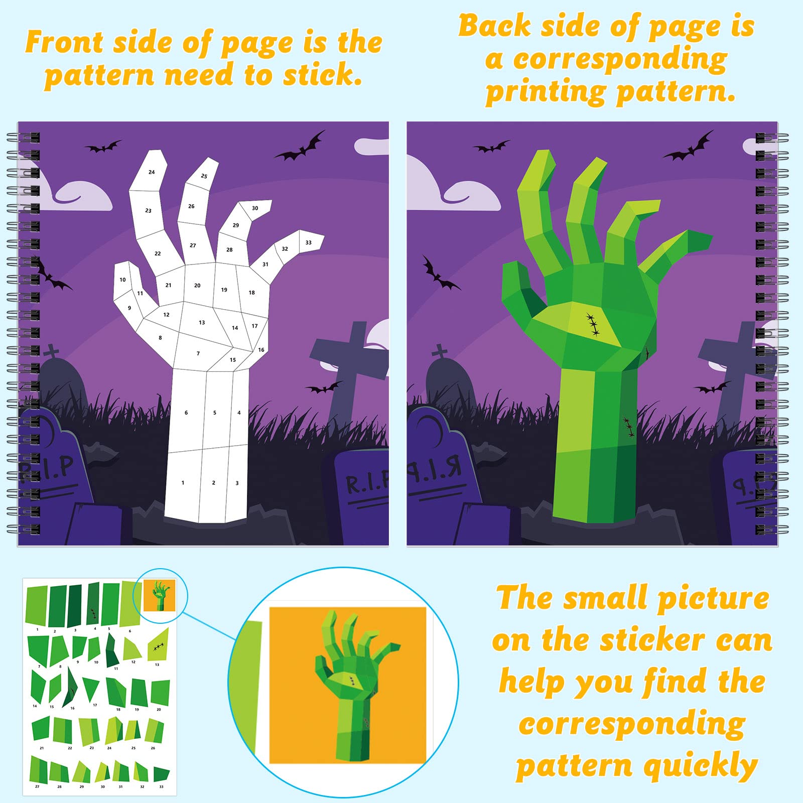 TBEEJ Halloween Sticker by Number Books - 2 Pack with 20 Sheets of Stickers for Kids Ages 3-8