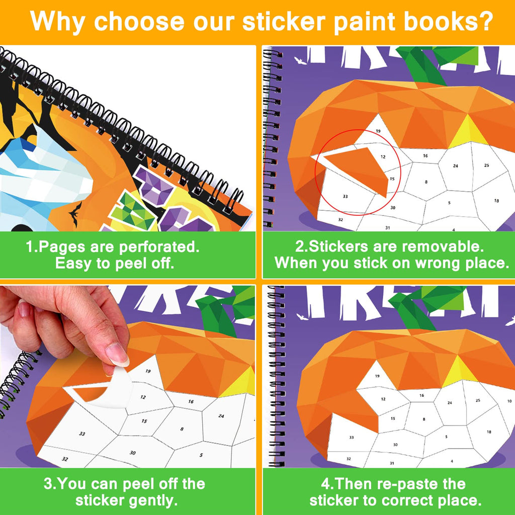 TBEEJ Halloween Sticker by Number Books - 2 Pack with 20 Sheets of Stickers for Kids Ages 3-8