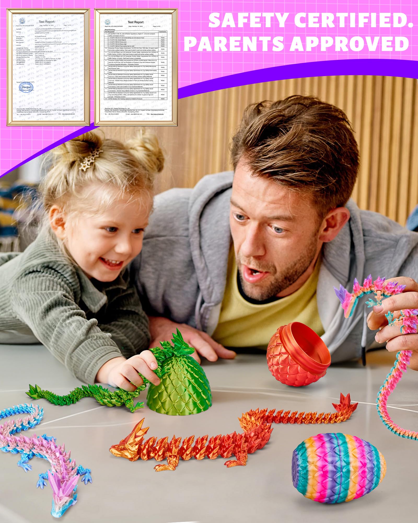TBOLINE 12" 3D Printed Articulated Dragon Egg Toy - Official Cinderwing3D Design, Eco-Friendly PLA, Surprise Fidget Toy for Kids