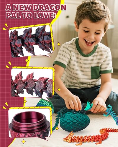 TBOLINE 12" 3D Printed Dragon Egg with Articulated Crystal Dragon Toy – Surprise Egg for Kids
