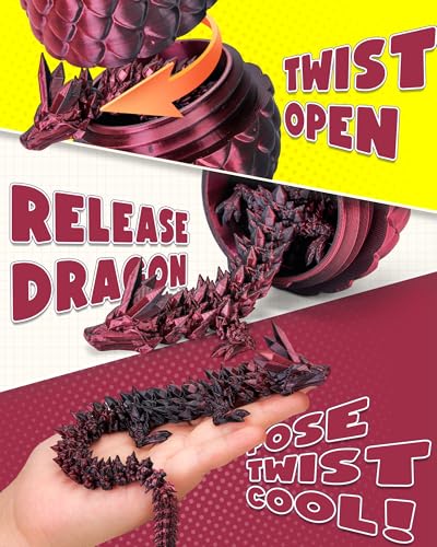 TBOLINE 12" 3D Printed Dragon Egg with Articulated Crystal Dragon Toy – Surprise Egg for Kids