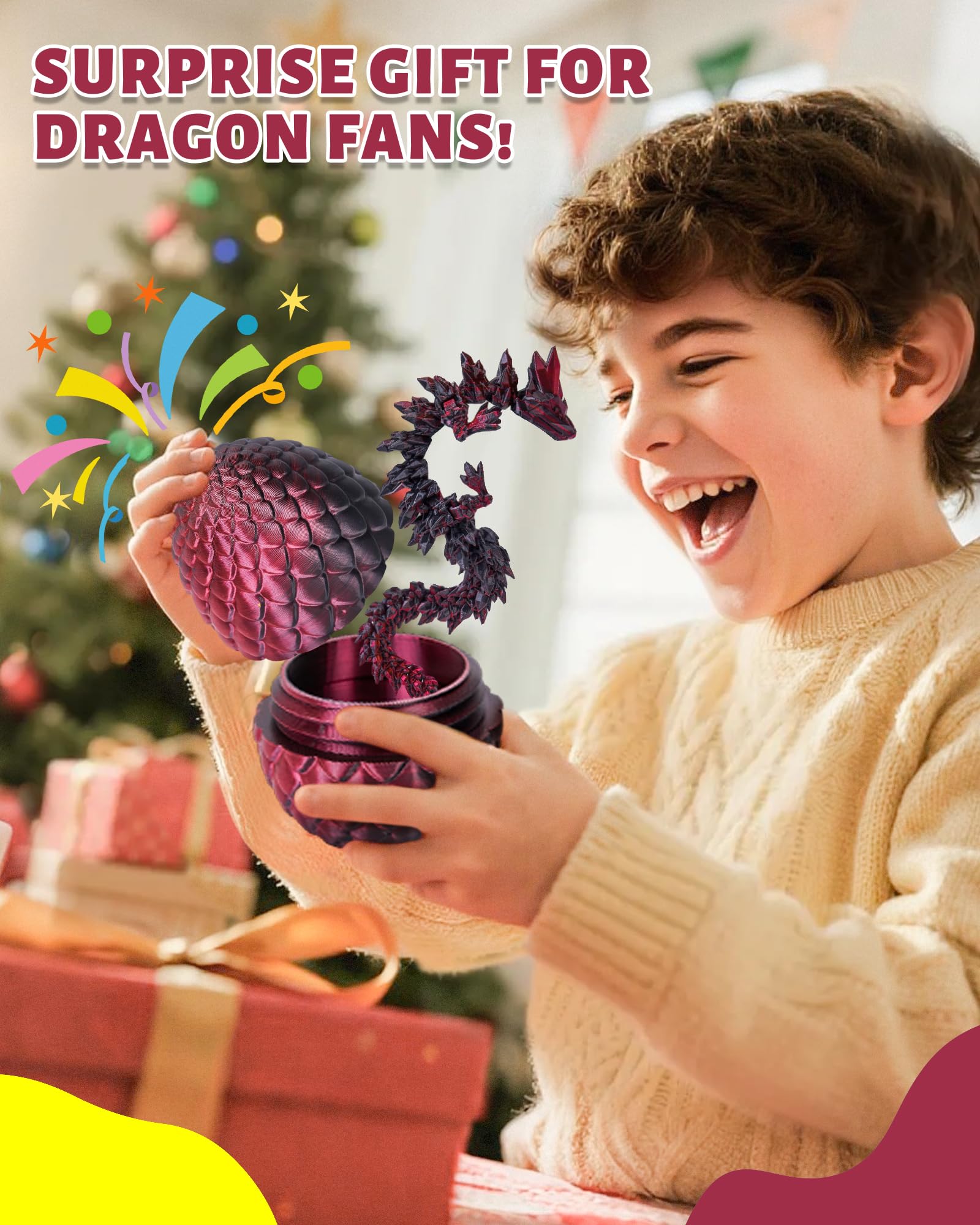 TBOLINE 12" 3D Printed Dragon Egg with Articulated Crystal Dragon Toy – Surprise Egg for Kids