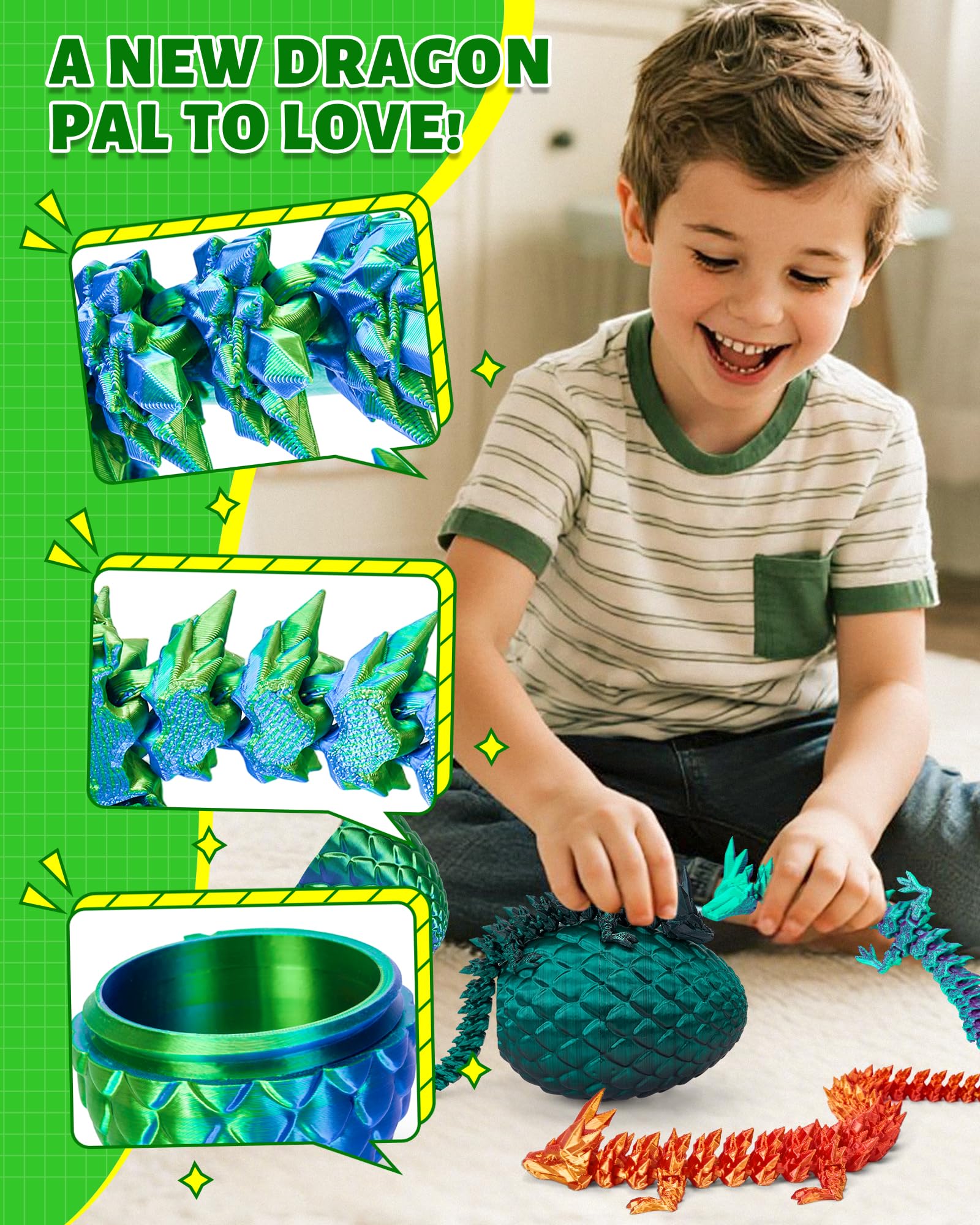 TBOLINE 12” Crystal Dragon Egg Toy – Articulated 3D Printed Surprise Dragon for Kids (Eco-Friendly PLA, Officially Licensed)
